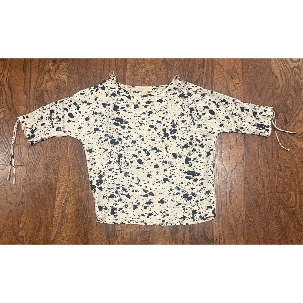Michael Kors Womens XS‎ White/Black Abstract Print Round Neck 3/4 Sleeve Blouse